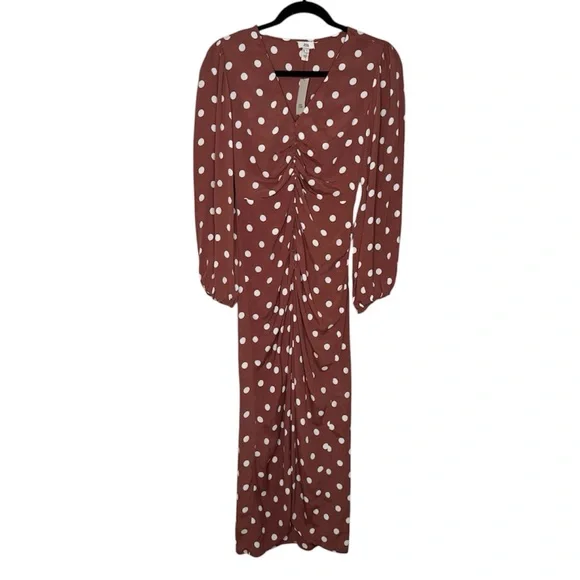 River Island Rust Brown & White Polka Dot Midi Dress - Picture 3 of 10